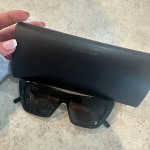 Saint Laurent Black Rectangular Sunglasses with Case